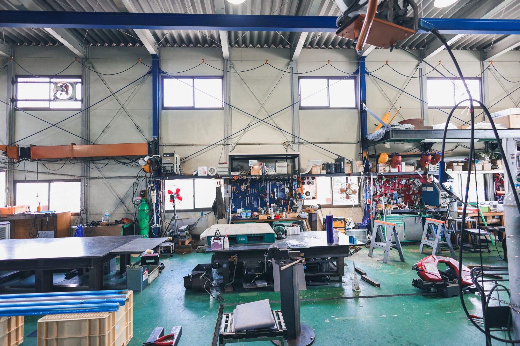 Industrial workshop with tools and equipment
