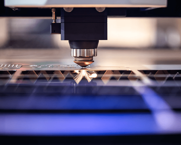 Laser cutting machine in operation, close-up.