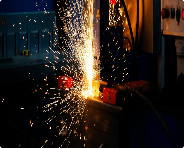Industrial machine producing bright sparks