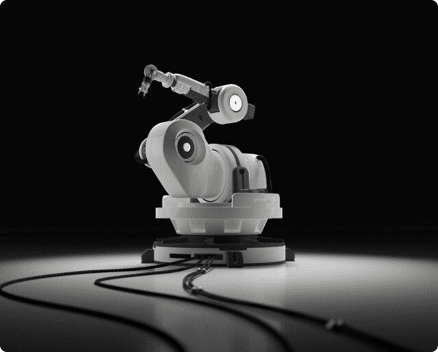 Robotic arm on a dark background.